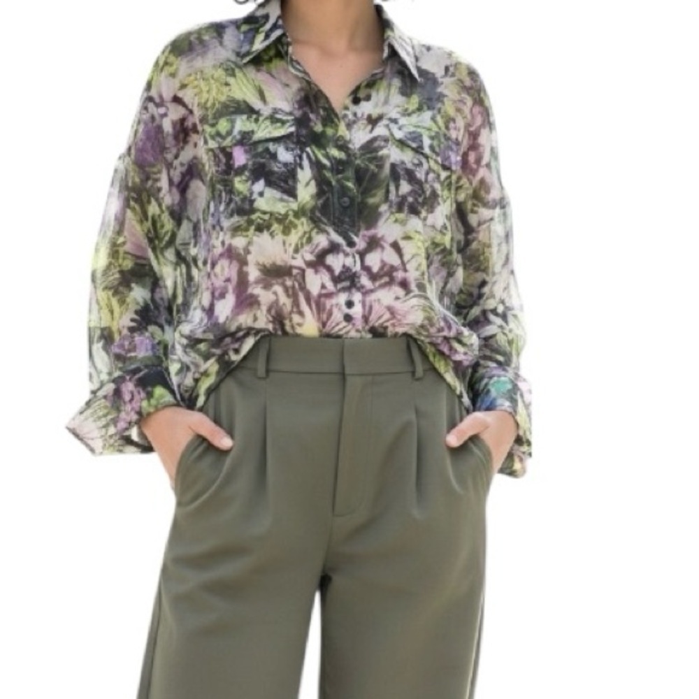 CJ Banks purple floral lightweight gauze blouse top 1X